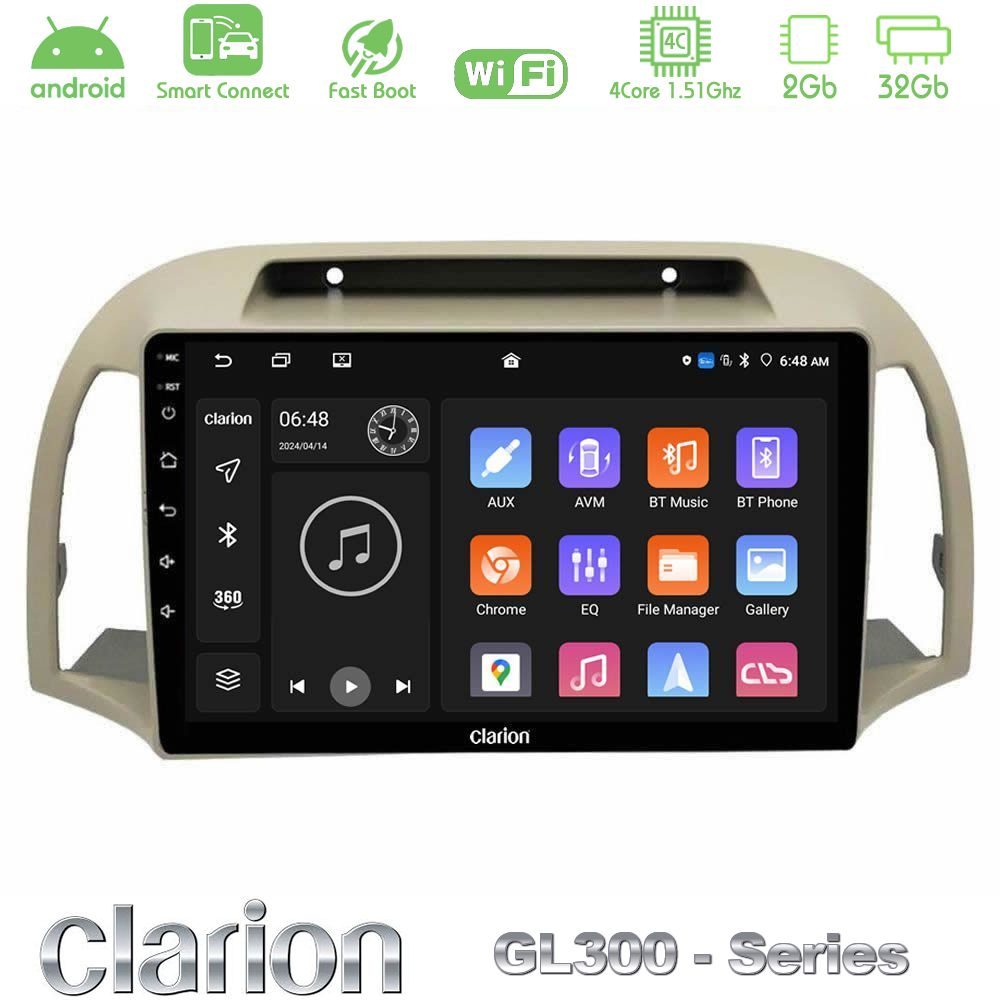 Clarion GL300 Series 4Core Android ClarionOS 2+32GB Nissan Micra K12 2002-2010 Navigation Multimedia Tablet 9" Με Carplay & Android Auto