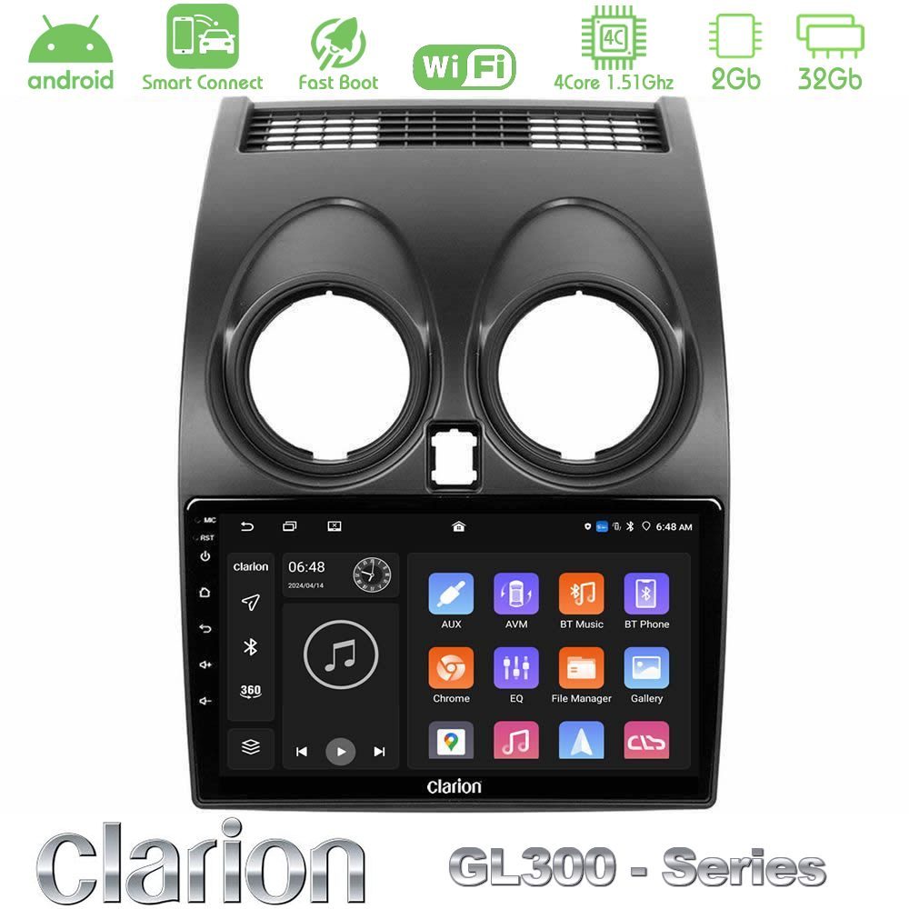 Clarion GL300 Series 4Core Android ClarionOS 2+32GB Nissan Qashqai J10 Navigation Multimedia Tablet 9" Με Carplay & Android Auto