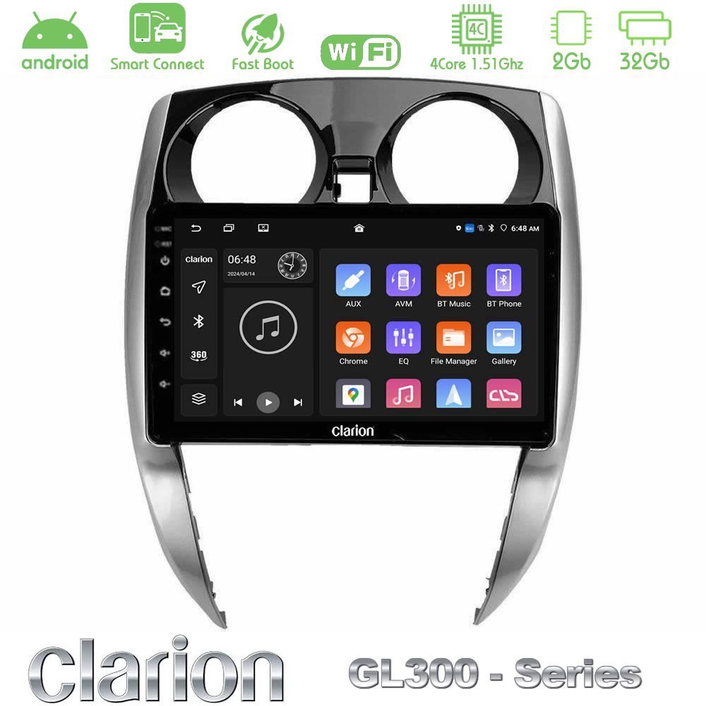 Clarion GL300 Series 4Core Android ClarionOS 2+32GB Nissan Note 2013-2018 Navigation Multimedia Tablet 10" Με Carplay & Android Auto