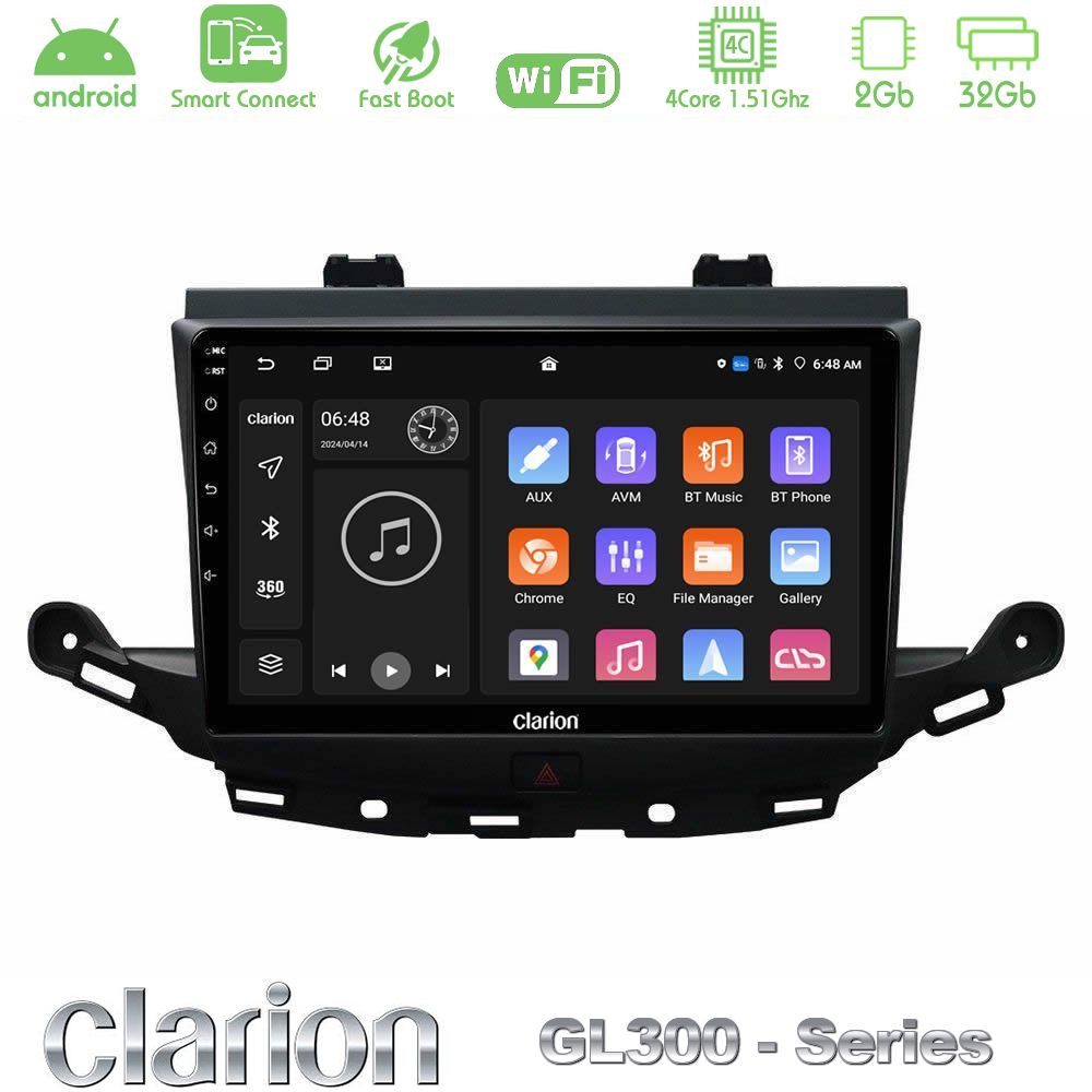 Clarion GL300 Series 4Core Android ClarionOS 2+32GB Opel Astra K 2015-2019 Navigation Multimedia Tablet 9" Με Carplay & Android Auto