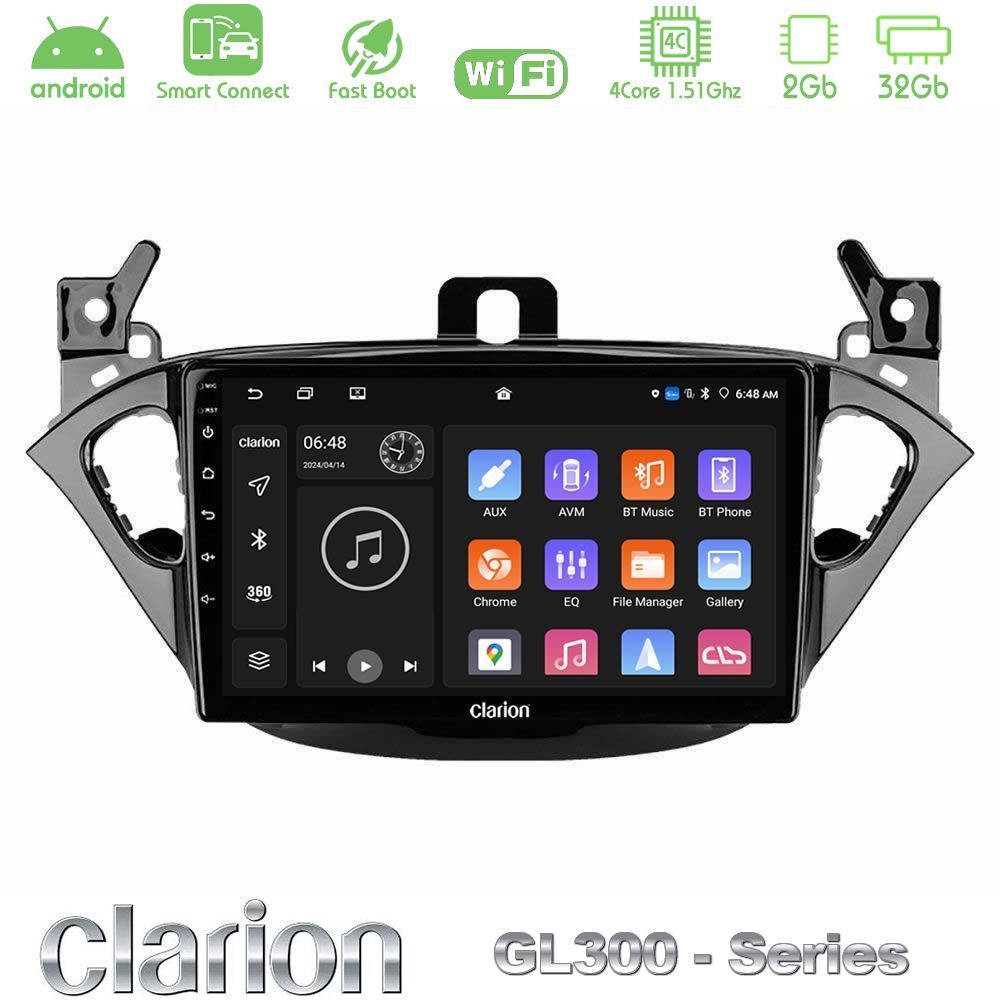 Clarion GL300 Series 4Core Android ClarionOS 2+32GB Opel Corsa E/Adam Navigation Multimedia Tablet 9" Με Carplay & Android Auto