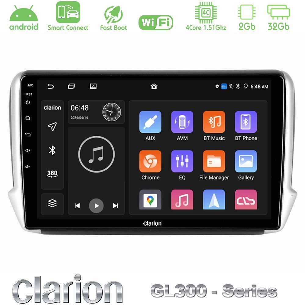 Clarion GL300 Series 4Core Android ClarionOS 2+32GB Peugeot 208/2008 Navigation Multimedia Tablet 10" Με Carplay & Android Auto