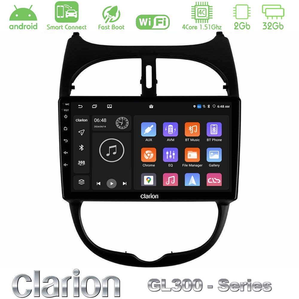 Clarion GL300 Series 4Core Android ClarionOS 2+32GB Peugeot 206 Navigation Multimedia Tablet 9" Με Carplay & Android Auto