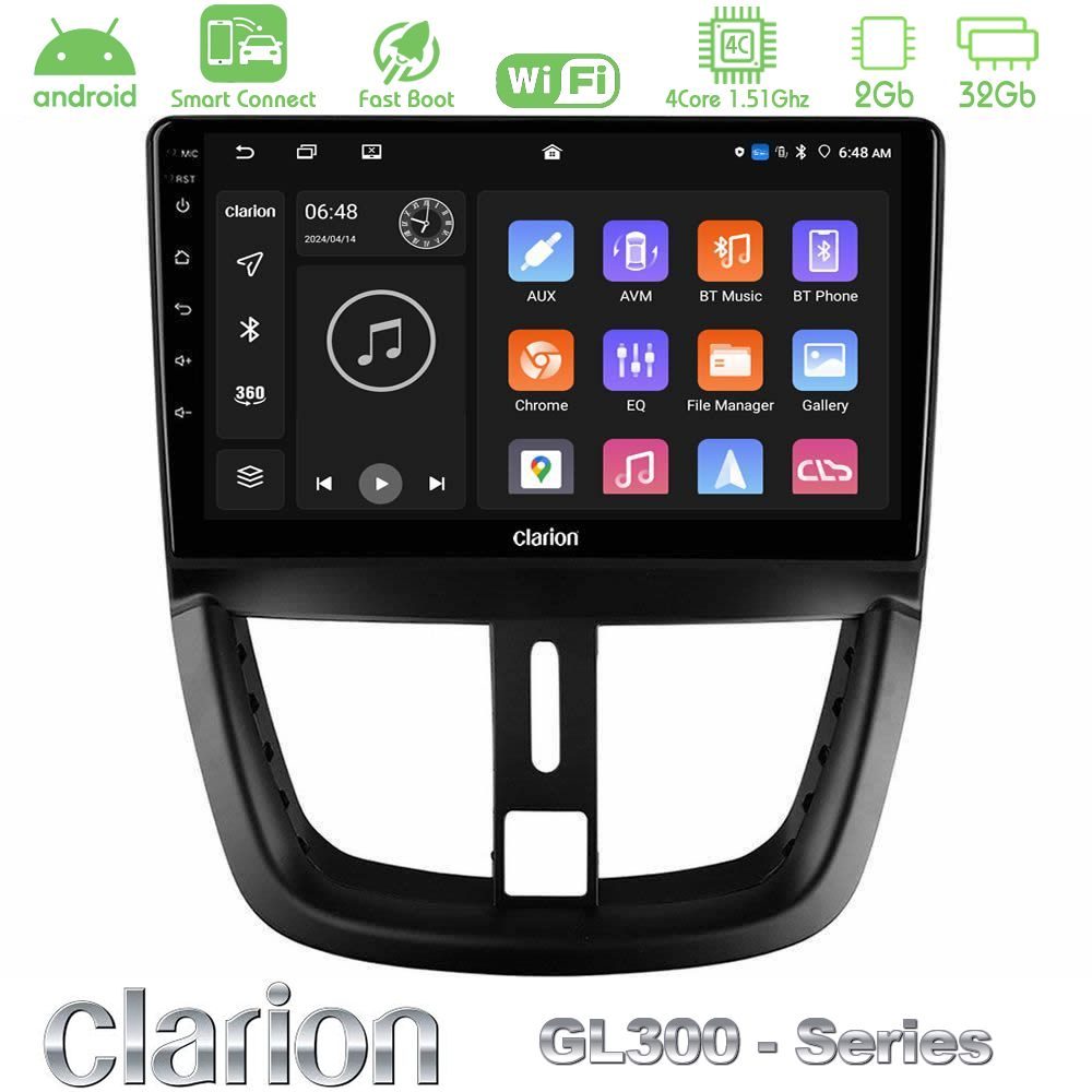 Clarion GL300 Series 4Core Android ClarionOS 2+32GB Peugeot 207 Navigation Multimedia Tablet 9" Με Carplay & Android Auto