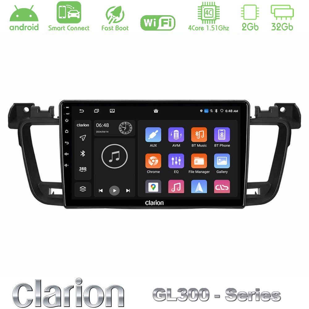Clarion GL300 Series 4Core Android ClarionOS 2+32GB Peugeot 508 2010-2018 Navigation Multimedia Tablet 9" Με Carplay & Android Auto
