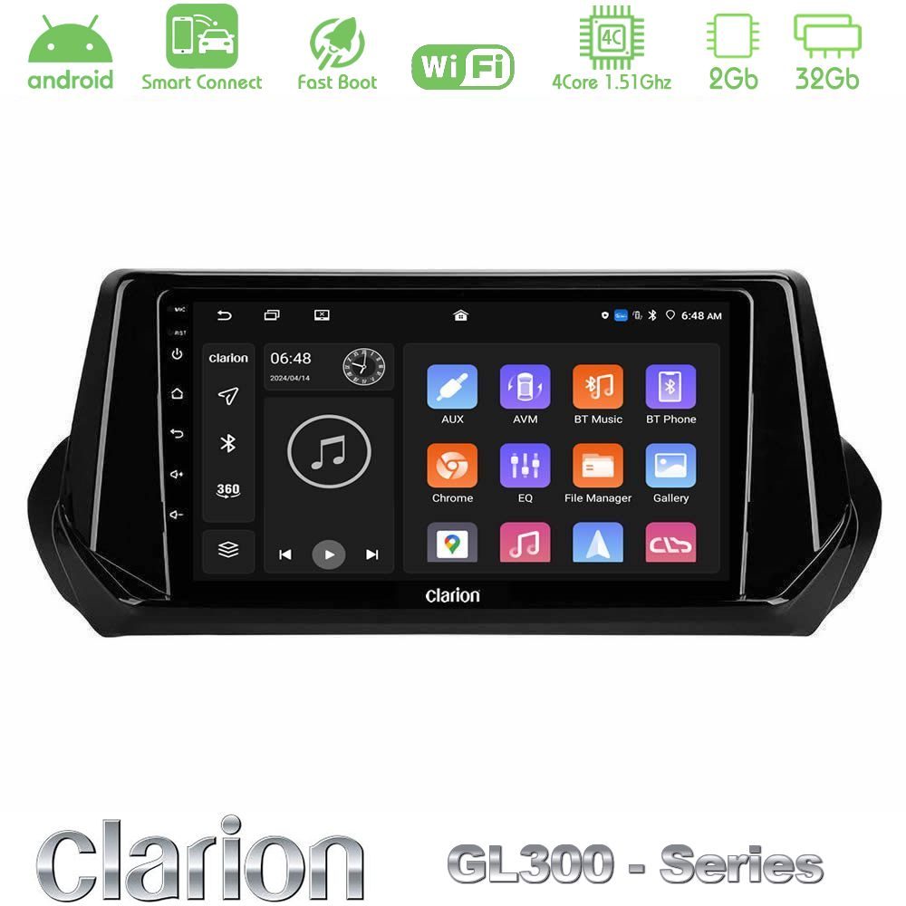 Clarion GL300 Series 4Core Android ClarionOS 2+32GB Peugeot 208 2019-2023 Navigation Multimedia Tablet 9" Με Carplay & Android Auto