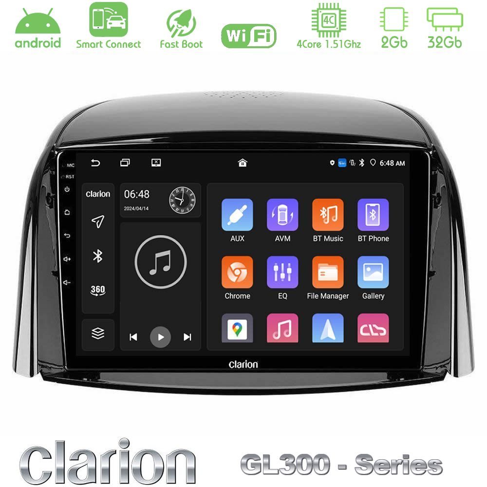 Clarion GL300 Series 4Core Android ClarionOS 2+32GB Renault Koleos 2007-2015 Navigation Multimedia Tablet 9" Με Carplay & Android Auto