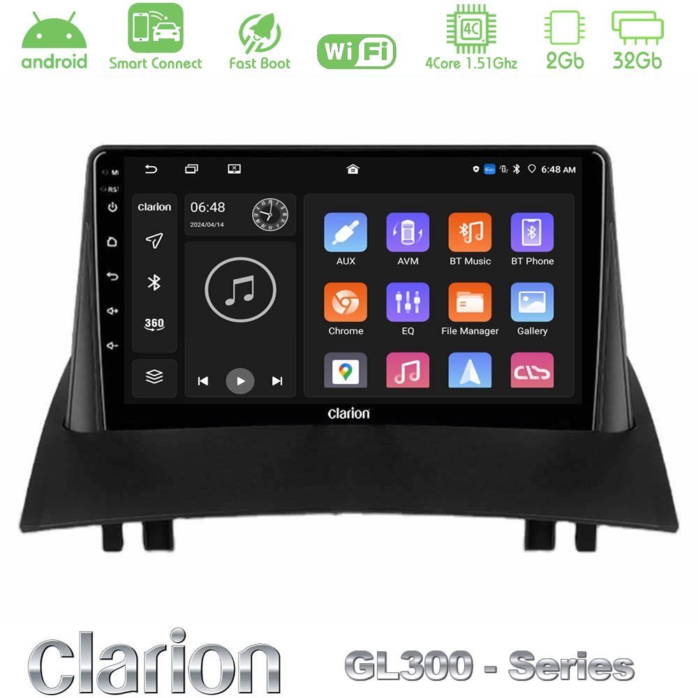 Clarion GL300 Series 4Core Android ClarionOS 2+32GB Renault Megane 2 2002-2008 Navigation Multimedia Tablet 9" Με Carplay & Android Auto