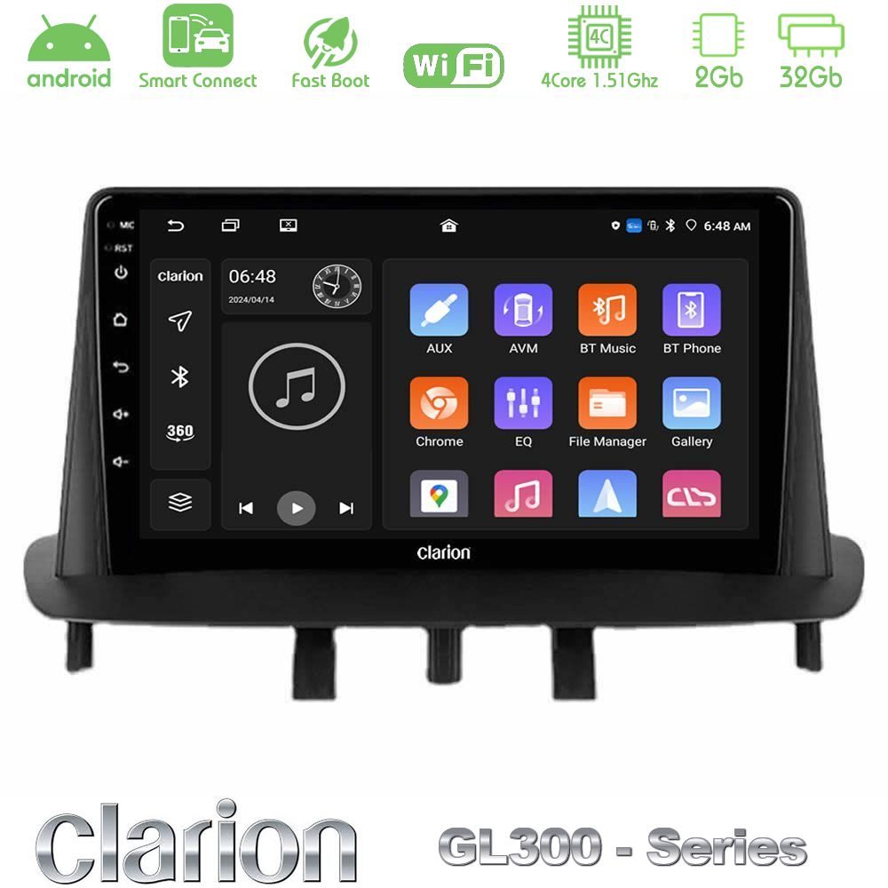 Clarion GL300 Series 4Core Android ClarionOS 2+32GB Renault Megane 3 2009-2015 Navigation Multimedia Tablet 9" Με Carplay & Android Auto