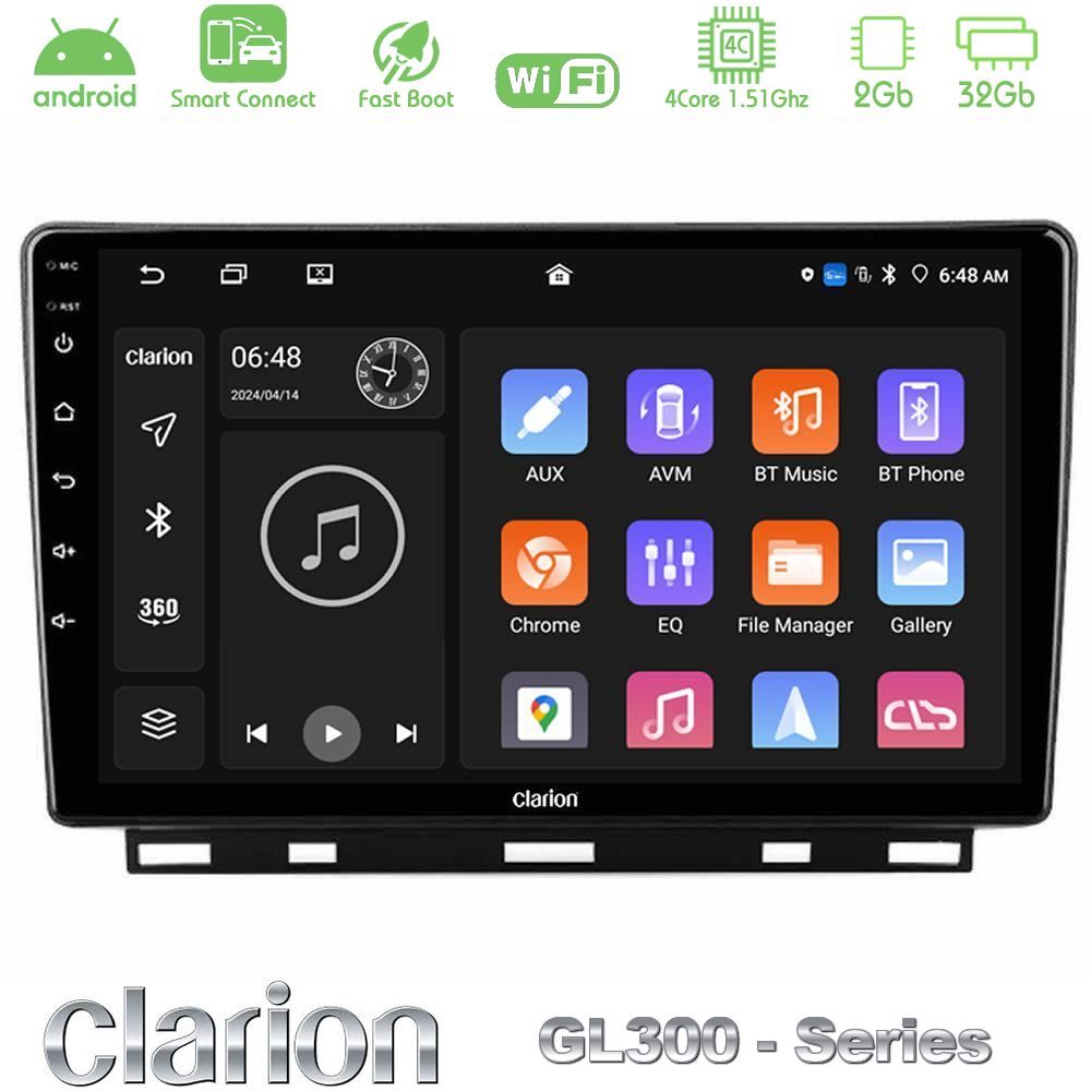 Clarion GL300 Series 4Core Android ClarionOS 2+32GB Renault Clio 5 2020-2025 Navigation Multimedia Tablet 9" Με Carplay & Android Auto