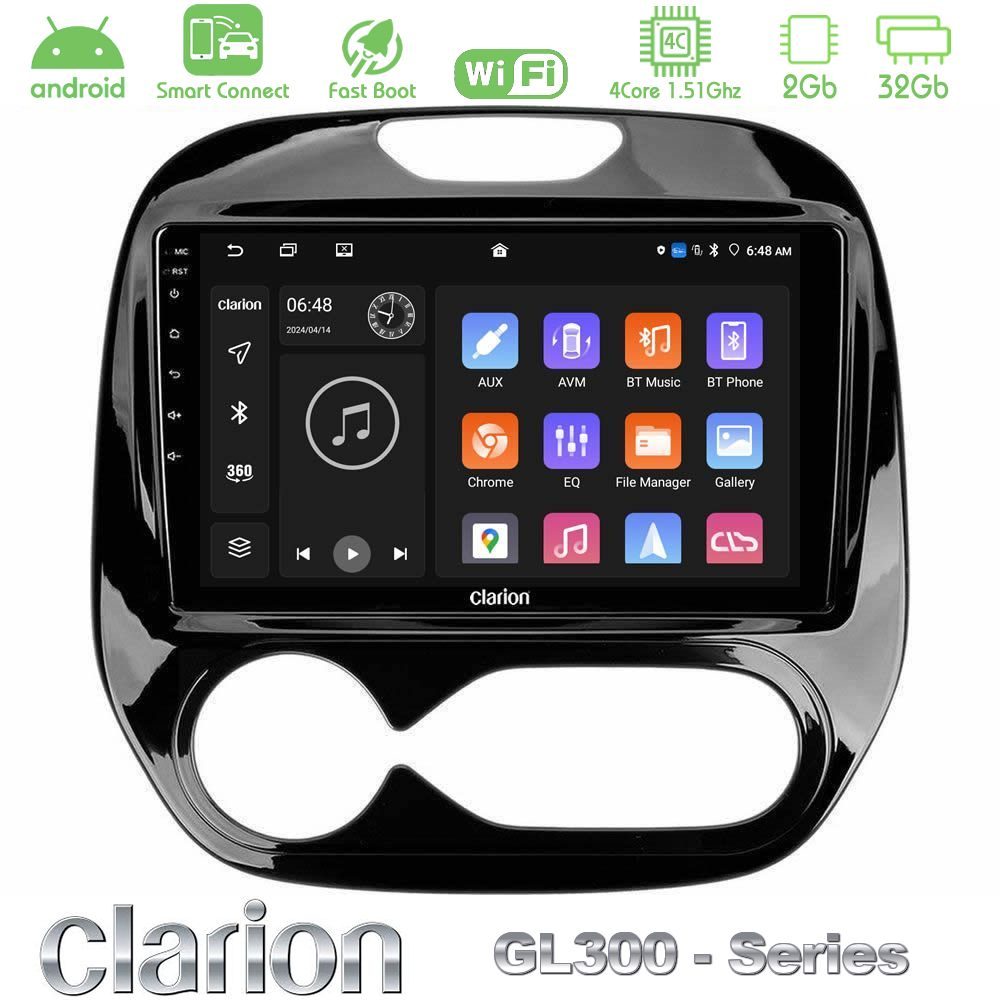 Clarion GL300 Series 4Core Android ClarionOS 2+32GB Renault Captur 2013-2019 (Auto AC) Navigation Multimedia Tablet 9" Με Carplay & Android Auto