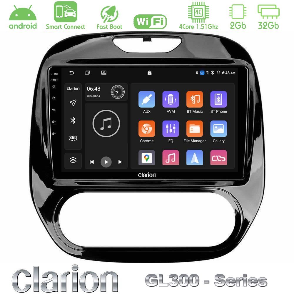 Clarion GL300 Series 4Core Android ClarionOS 2+32GB Renault Captur 2013-2019 (Manual AC) Navigation Multimedia Tablet 9" Με Carplay & Android Auto