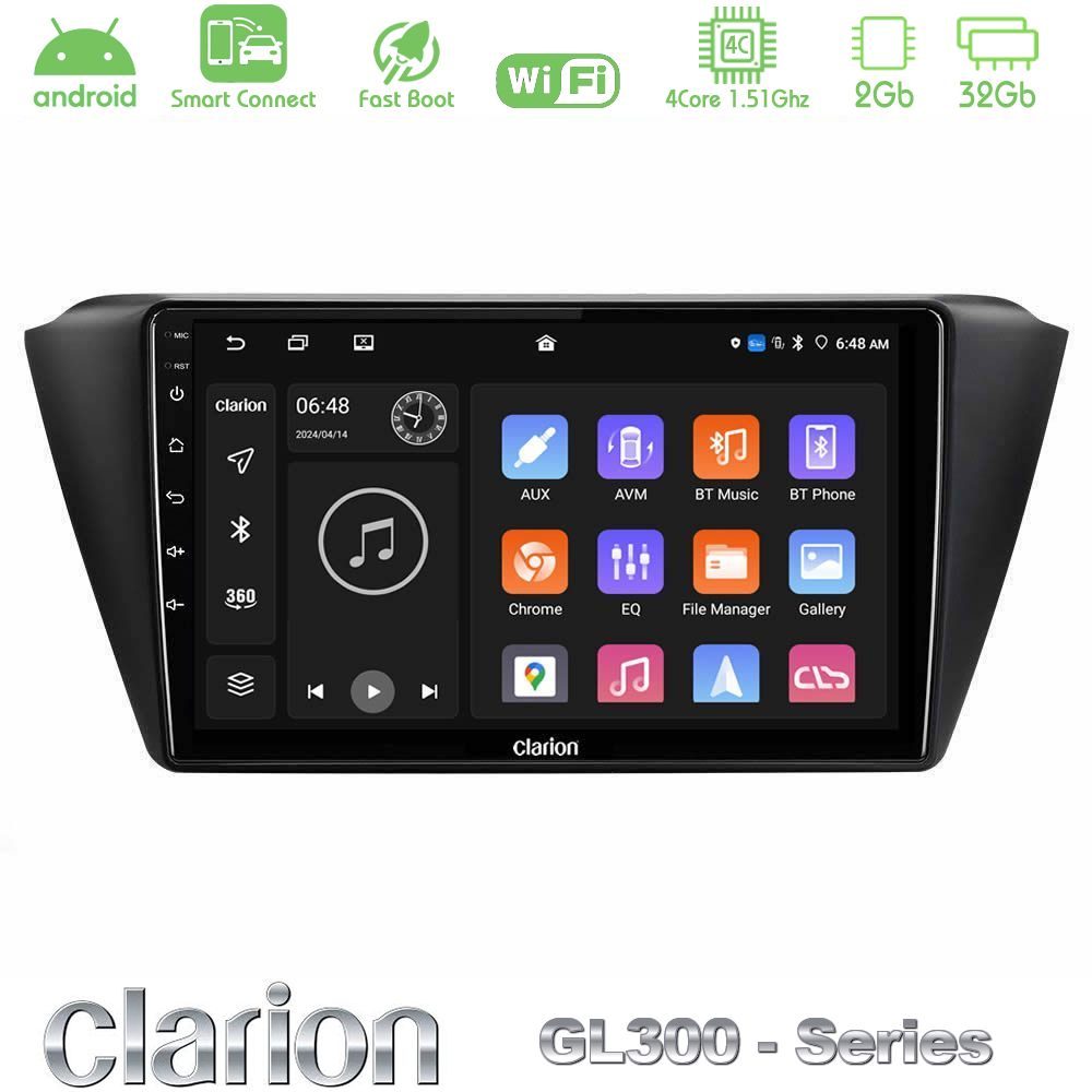 Clarion GL300 Series 4Core Android ClarionOS 2+32GB Skoda Fabia 2015-2021 Navigation Multimedia Tablet 9" Με Carplay & Android Auto