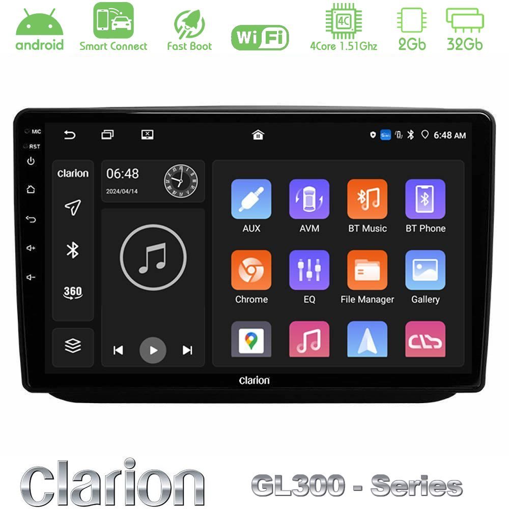 Clarion GL300 Series 4Core Android ClarionOS 2+32GB Skoda Fabia 2007-2014 Navigation Multimedia Tablet 10" Με Carplay & Android Auto