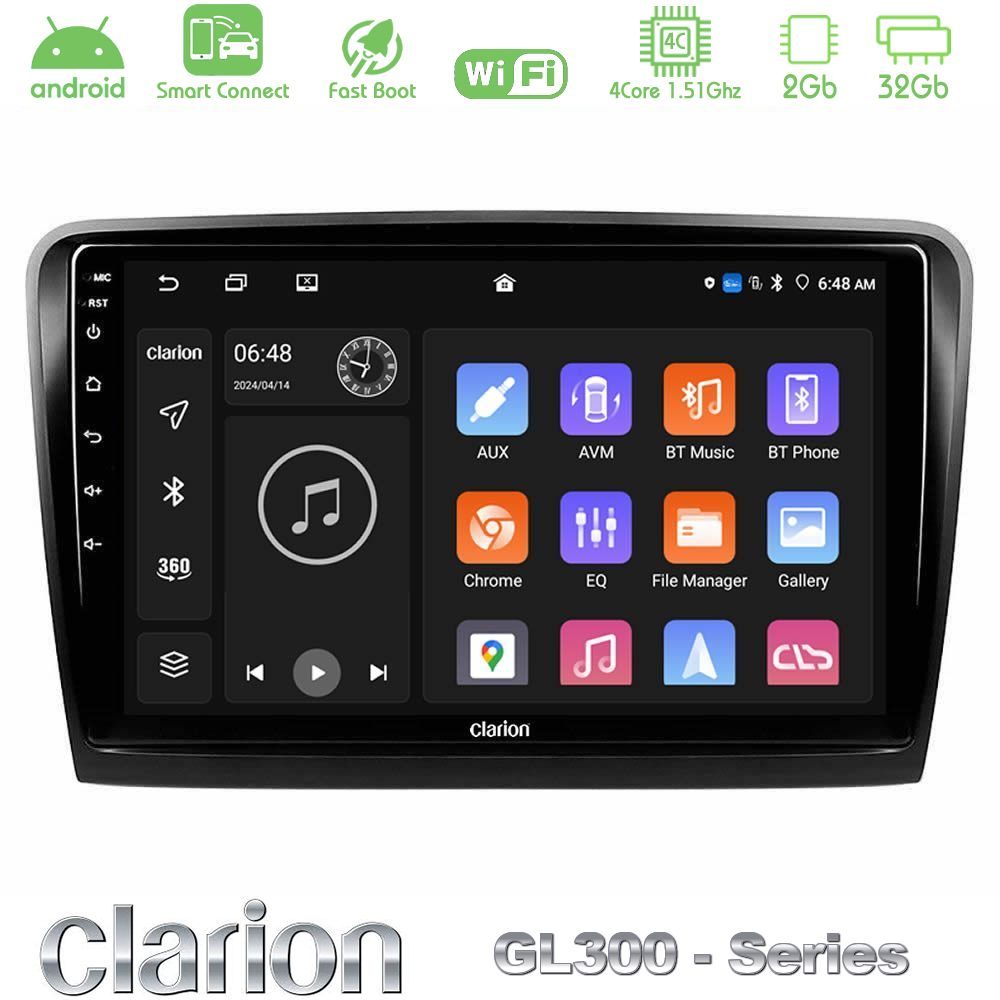 Clarion GL300 Series 4Core Android ClarionOS 2+32GB Skoda Superb 2008-2015 Navigation Multimedia Tablet 10" Με Carplay & Android Auto