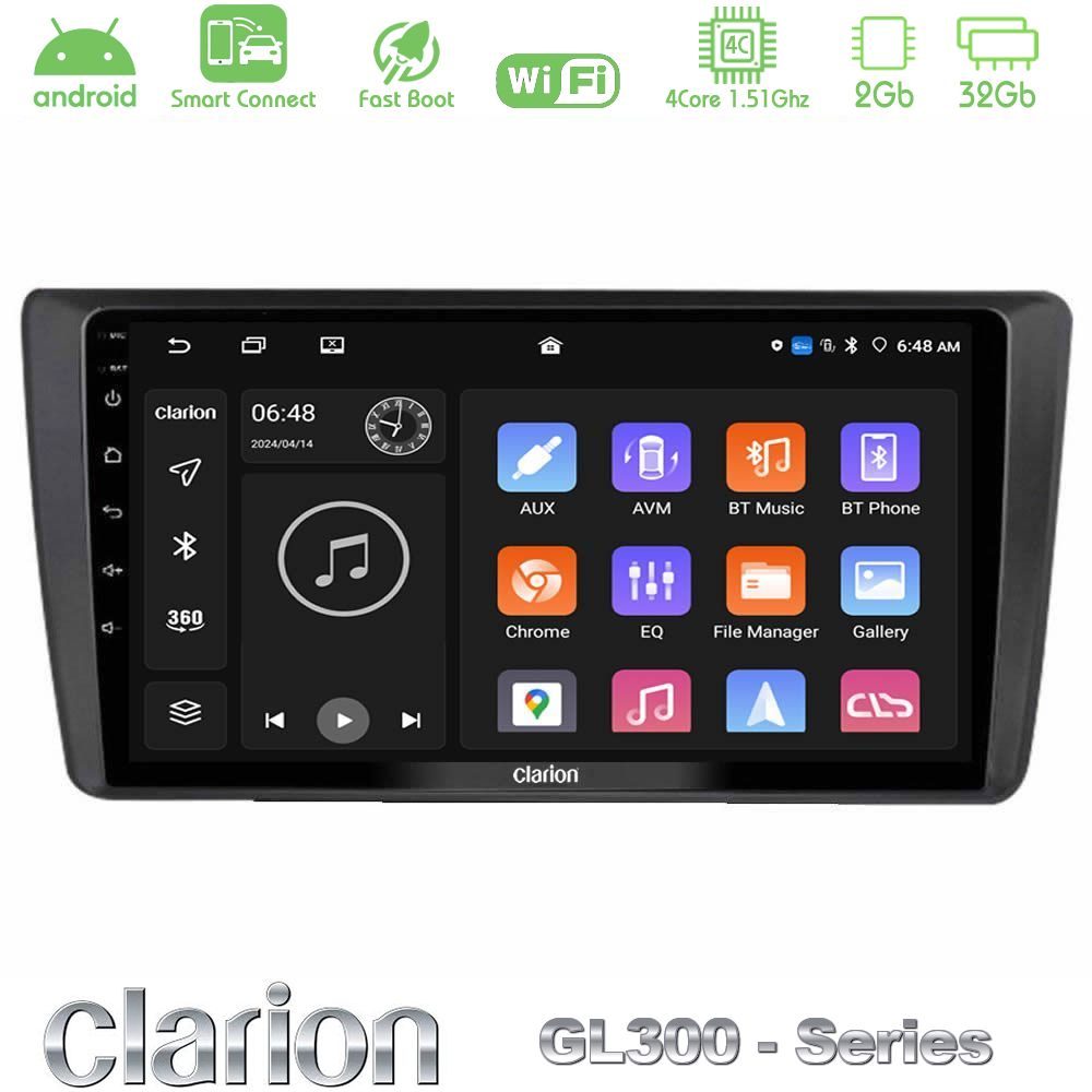 Clarion GL300 Series Skoda Octavia 2004-2012 4Core Android ClarionOS 2+32GB Navigation Multimedia Tablet 9" Με Carplay & Android Auto