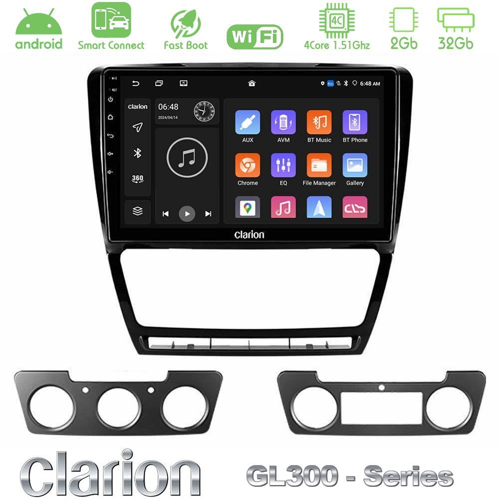 Clarion GL300 Series 4Core Android ClarionOS 2+32GB Skoda Octavia 5 Navigation Multimedia Tablet 10" Με Carplay & Android Auto