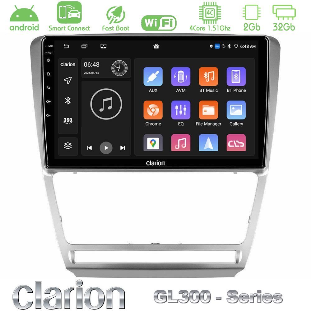 Clarion GL300 Series 4Core Android ClarionOS 2+32GB Skoda Octavia 5 Navigation Multimedia Tablet 10" Με Carplay & Android Auto