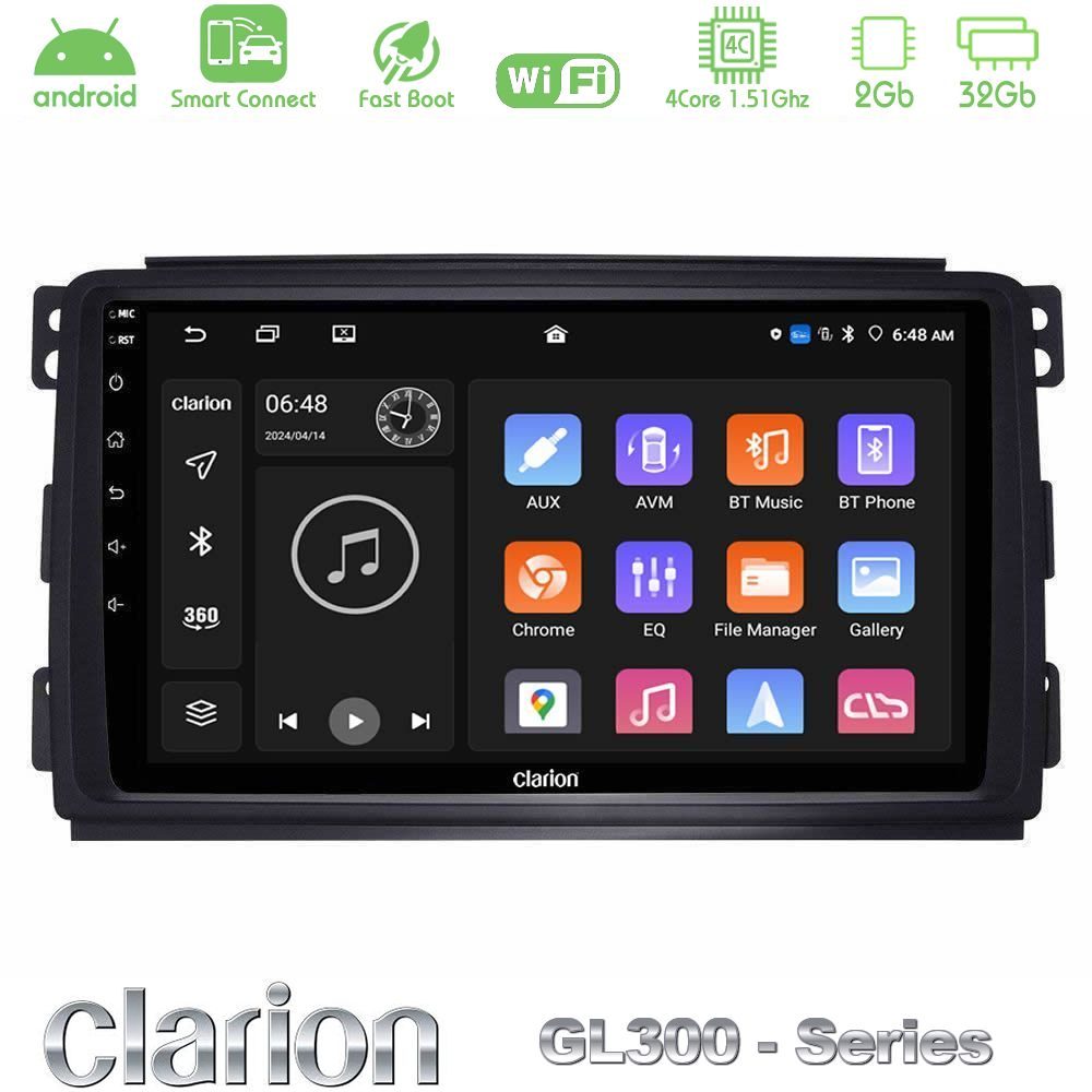 Clarion GL300 Series 4Core Android ClarionOS 2+32GB Smart 451 Navigation Multimedia Tablet 9" Με Carplay & Android Auto