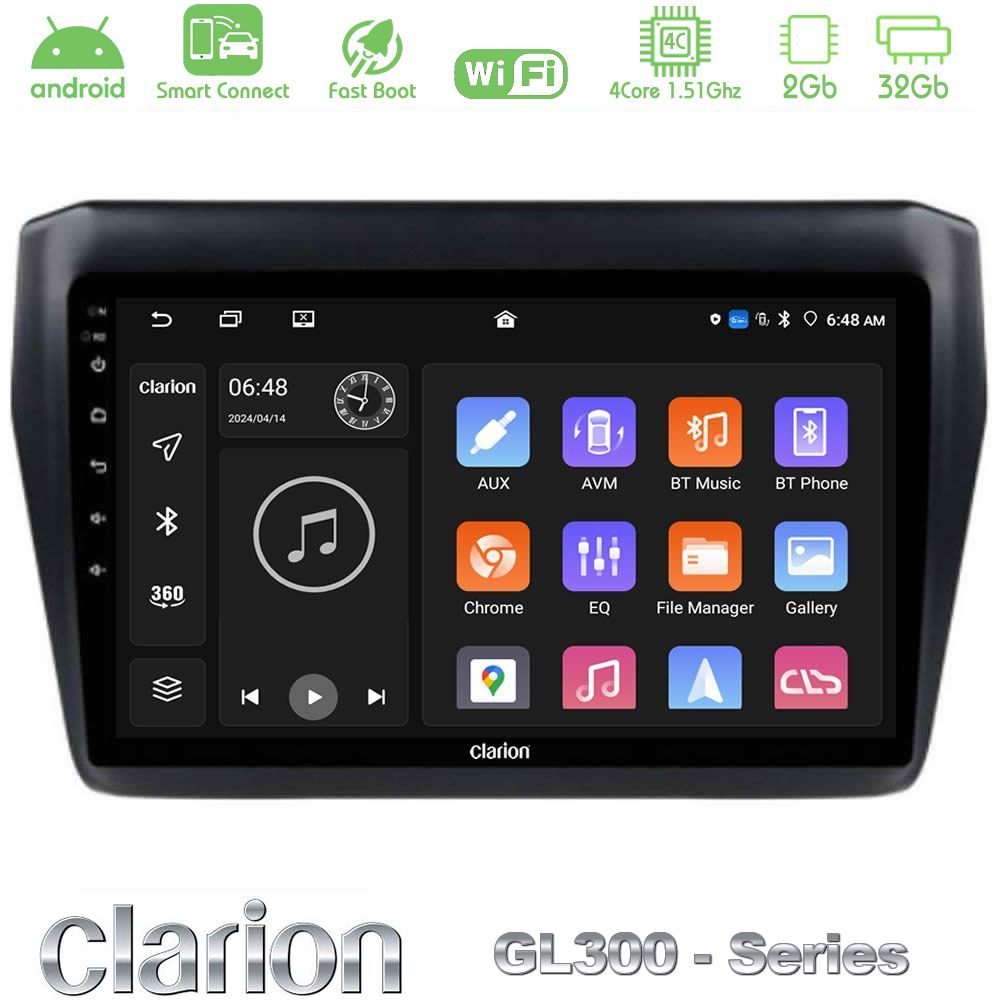 Clarion GL300 Series 4Core Android ClarionOS 2+32GB Suzuki Swift 2017-2023 Navigation Multimedia Tablet 9" Με Carplay & Android Auto