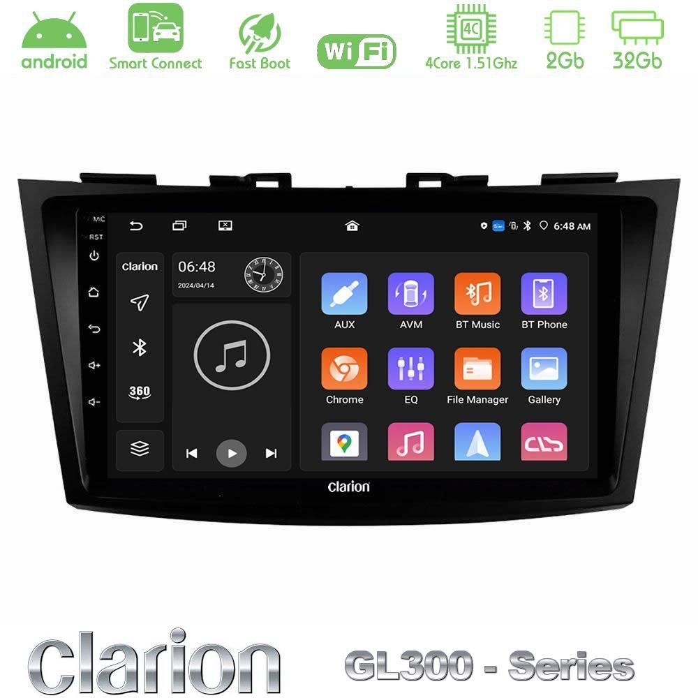 Clarion GL300 Series 4Core Android ClarionOS 2+32GB Suzuki Swift 2011-2016 Navigation Multimedia Tablet 9" Με Carplay & Android Auto