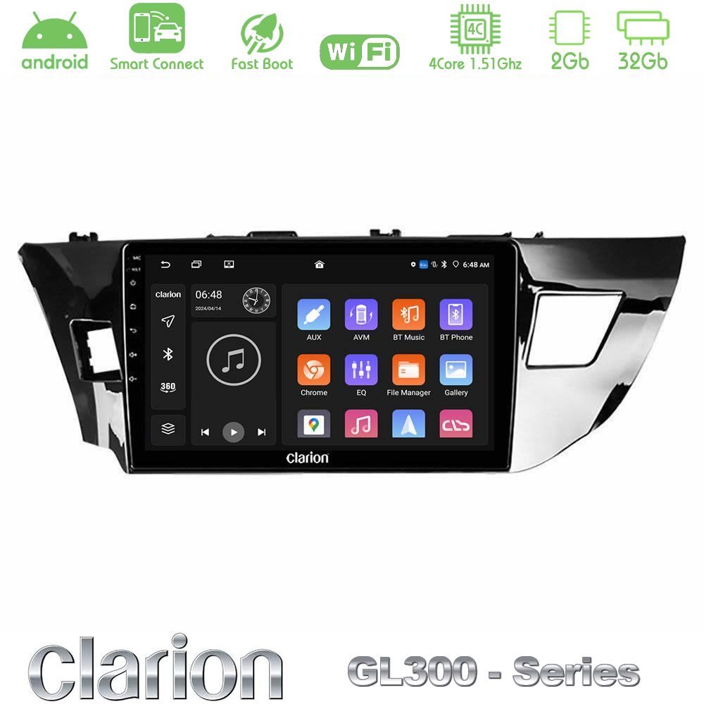Clarion GL300 Series 4Core Android ClarionOS 2+32GB Toyota Corolla 2014-2016 Navigation Multimedia Tablet 10" Με Carplay & Android Auto