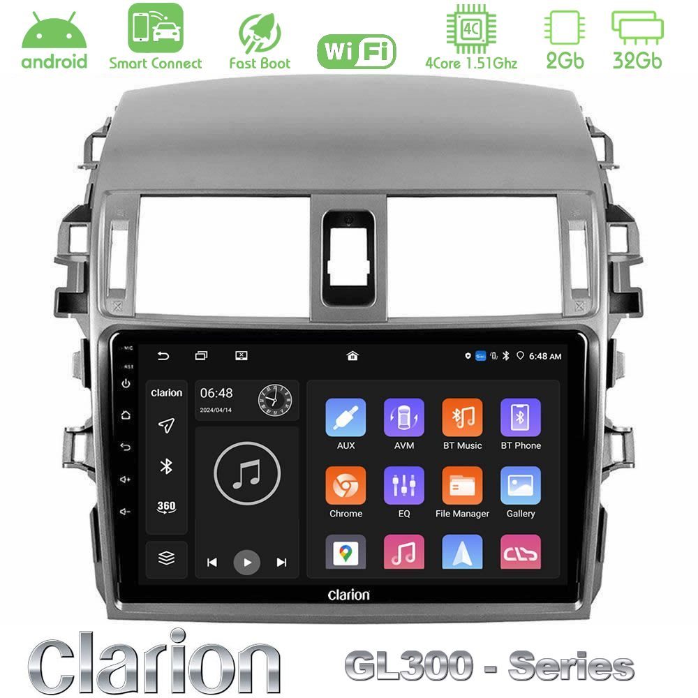 Clarion GL300 Series 4Core Android ClarionOS 2+32GB Toyota Corolla 2008-2010 Navigation Multimedia Tablet 9" Με Carplay & Android Auto