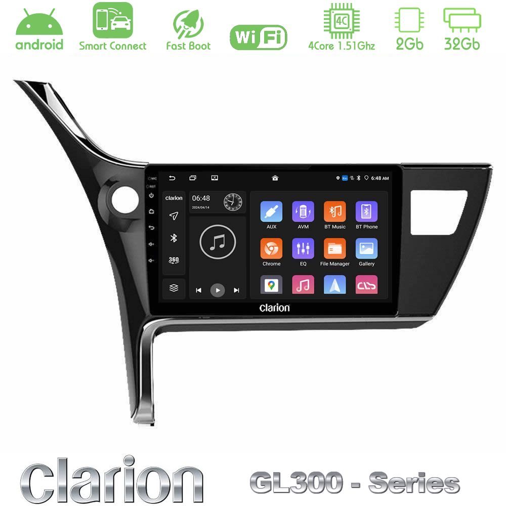 Clarion GL300 Series 4Core Android ClarionOS 2+32GB Toyota Corolla 2017-2018 Navigation Multimedia Tablet 10" Με Carplay & Android Auto