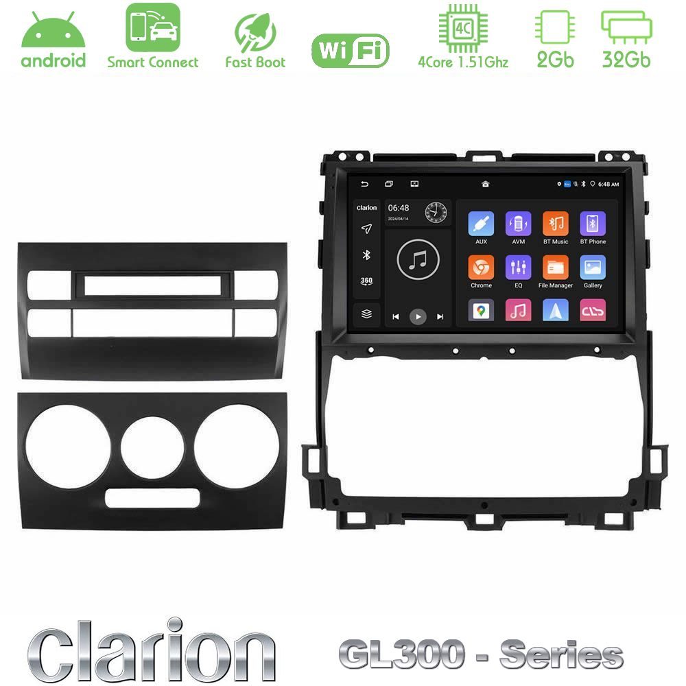 Clarion GL300 Series 4Core Android ClarionOS 2+32GB Toyota Land Cruiser J120 2002-2009 Navigation Multimedia Tablet 9" Με Carplay & Android Auto