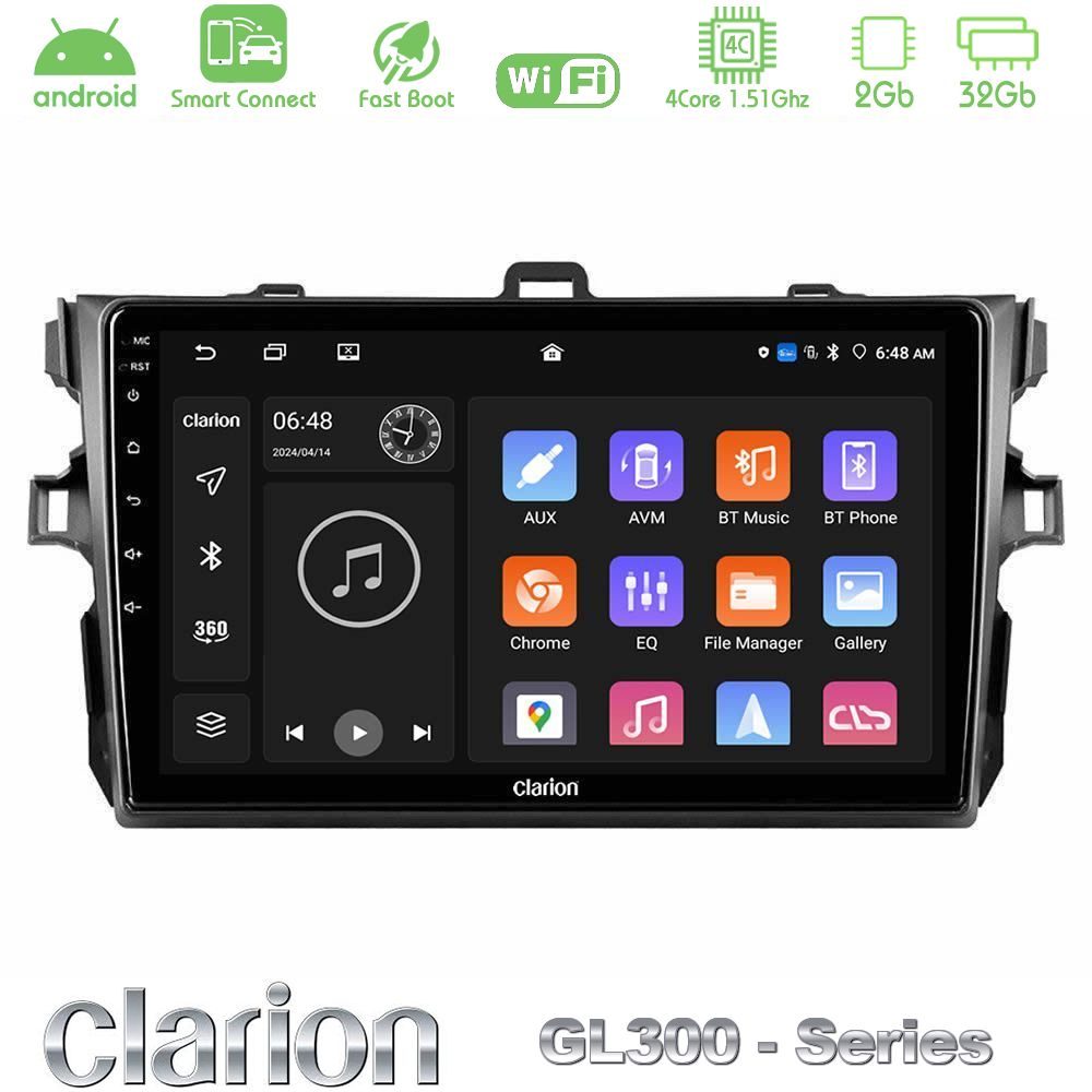 Clarion GL300 Series 4Core Android ClarionOS 2+32GB Toyota Corolla 2007-2012 Navigation Multimedia Tablet 9" Με Carplay & Android Auto