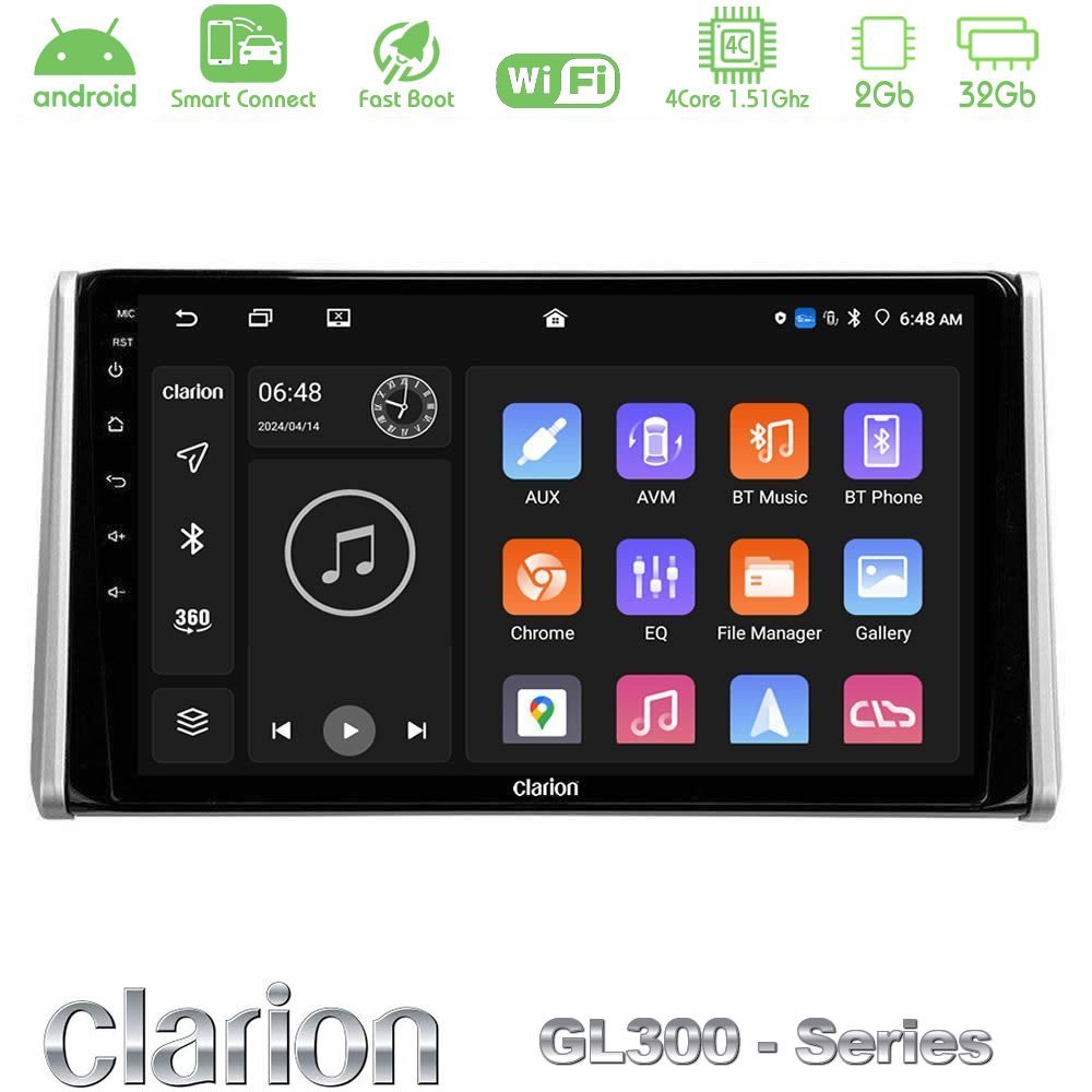 Clarion GL300 Series 4Core Android ClarionOS 2+32GB Toyota RAV4 2019-2023 Navigation Multimedia Tablet 10" Με Carplay & Android Auto