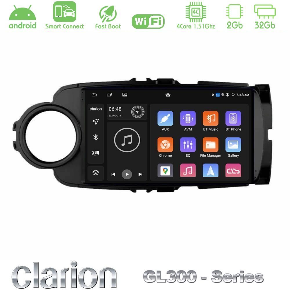 Clarion GL300 Series 4Core Android ClarionOS 2+32GB Toyota Yaris Navigation Multimedia Tablet 9" (Μαύρο Χρώμα) Με Carplay & Android Auto