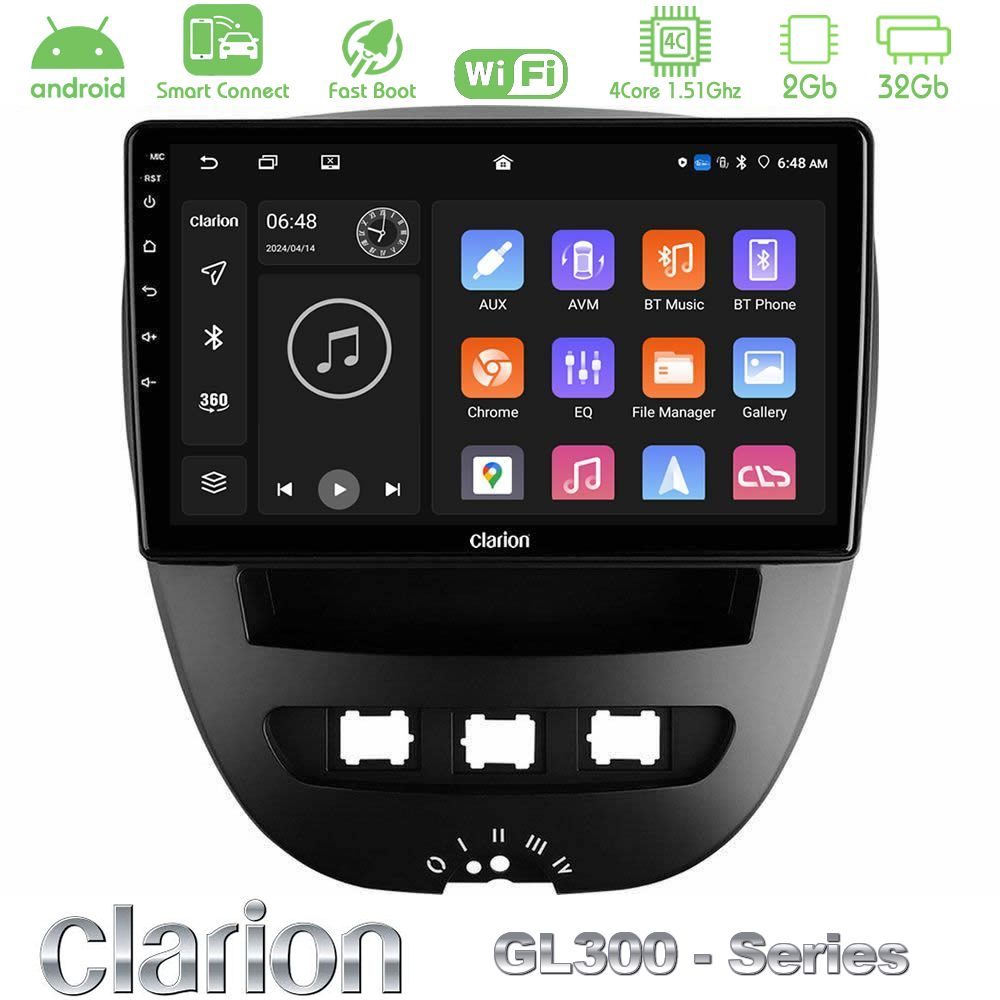 Clarion GL300 Series 4Core Android ClarionOS 2+32GB Toyota Aygo/Citroen C1/Peugeot 107 Navigation Multimedia Tablet 10" Με Carplay & Android Auto