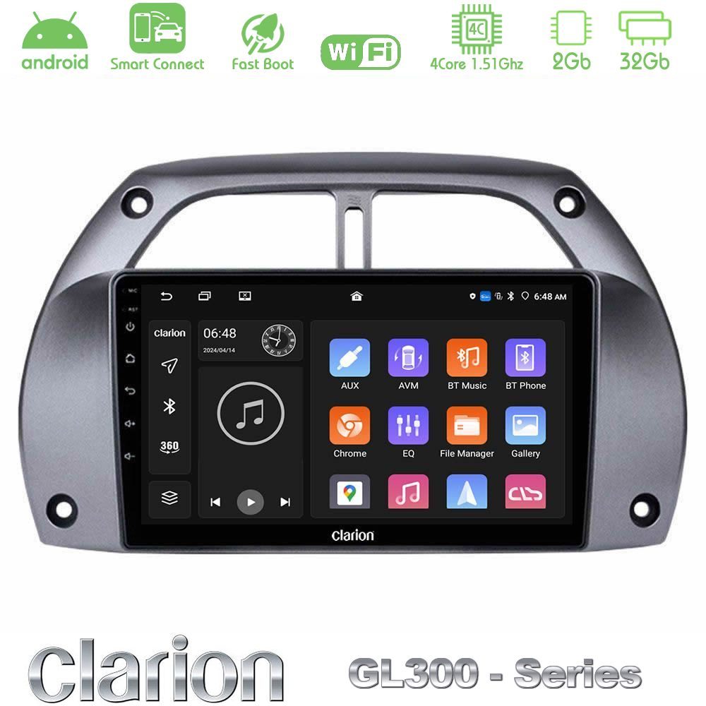 Clarion GL300 Series 4Core Android ClarionOS 2+32GB Toyota RAV4 2001 - 2006 Navigation Multimedia Tablet 9" Με Carplay & Android Auto