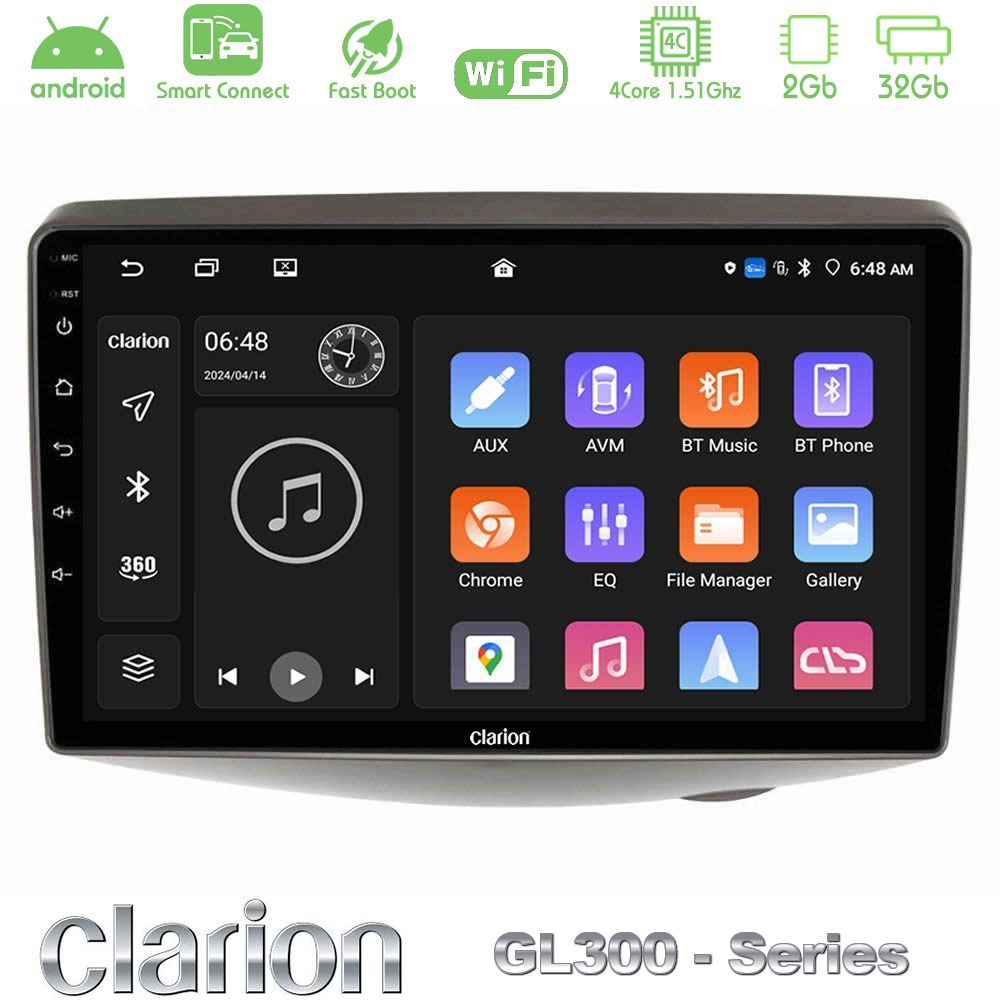 Clarion GL300 Series 4Core Android ClarionOS 2+32GB Toyota Yaris 1999 - 2006 Navigation Multimedia Tablet 9" Με Carplay & Android Auto