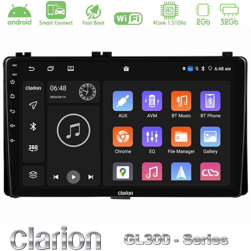 Clarion GL300 Series 4Core Android ClarionOS 2+32GB Toyota Corolla/Auris 2017-2019  Navigation Multimedia Tablet 9" Με Carplay & Android Auto