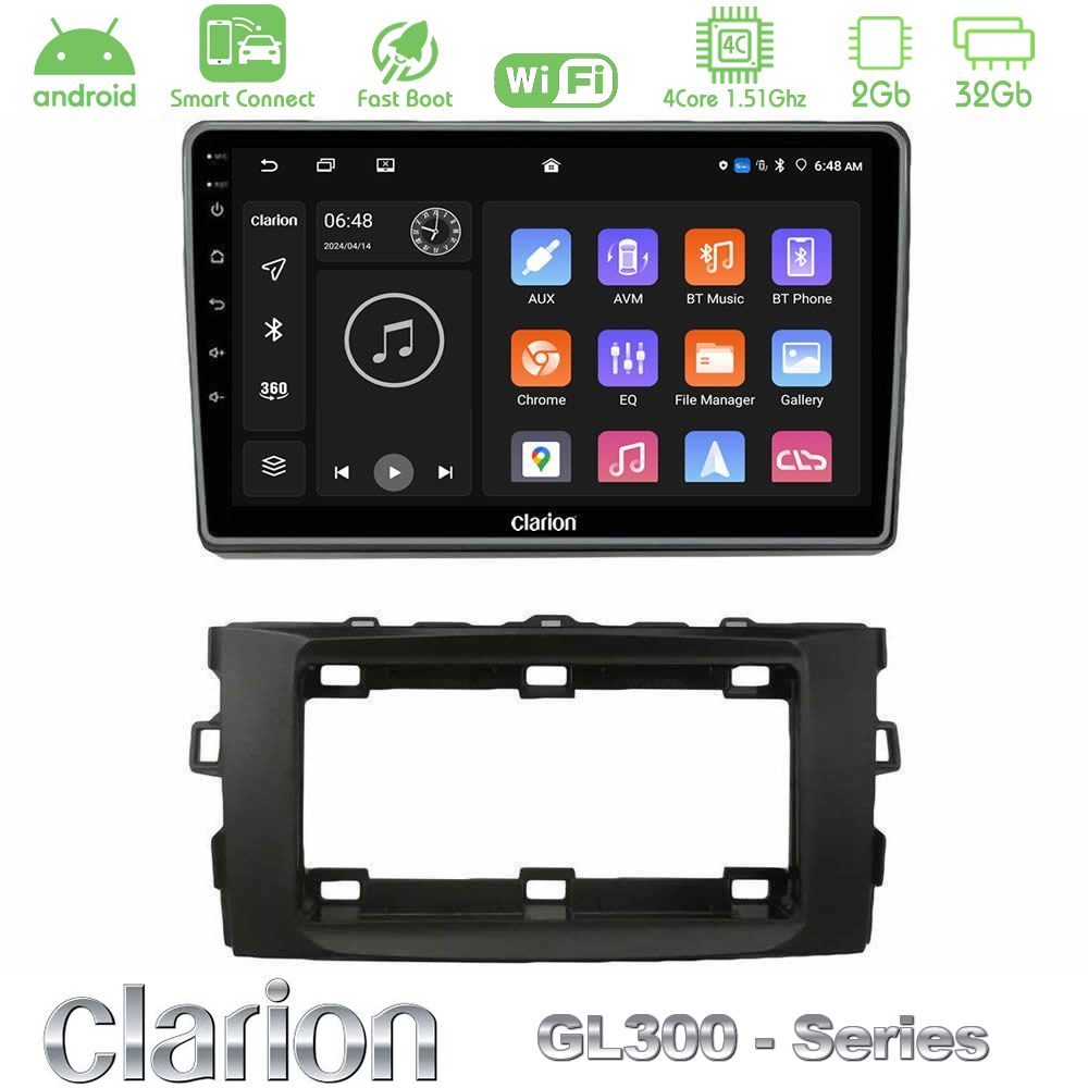 Clarion GL300 Series 4Core Android ClarionOS 2+32GB Toyota Auris 2013-2016 Navigation Multimedia Tablet 10" Με Carplay & Android Auto