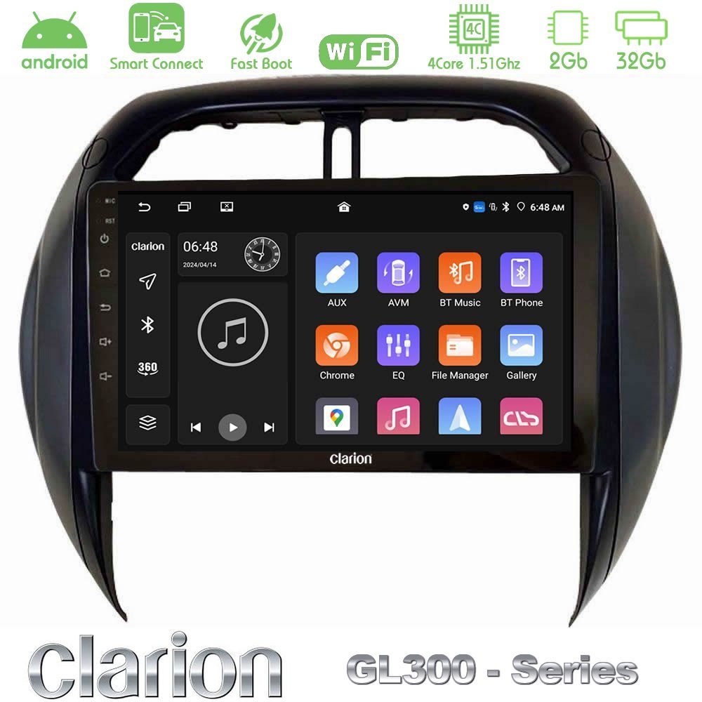Clarion GL300 Series 4Core Android ClarionOS 2+32GB Toyota RAV4 2001-2005 (Auto A/C) Navigation Multimedia Tablet 9" Με Carplay & Android Auto