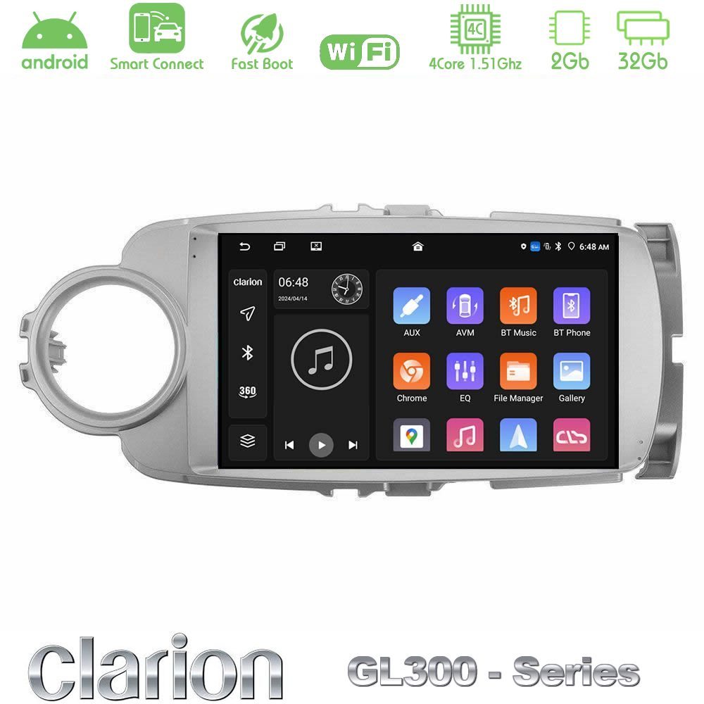 Clarion GL300 Series 4Core Android ClarionOS 2+32GB Toyota Yaris Navigation Multimedia Tablet 9" Με Carplay & Android Auto