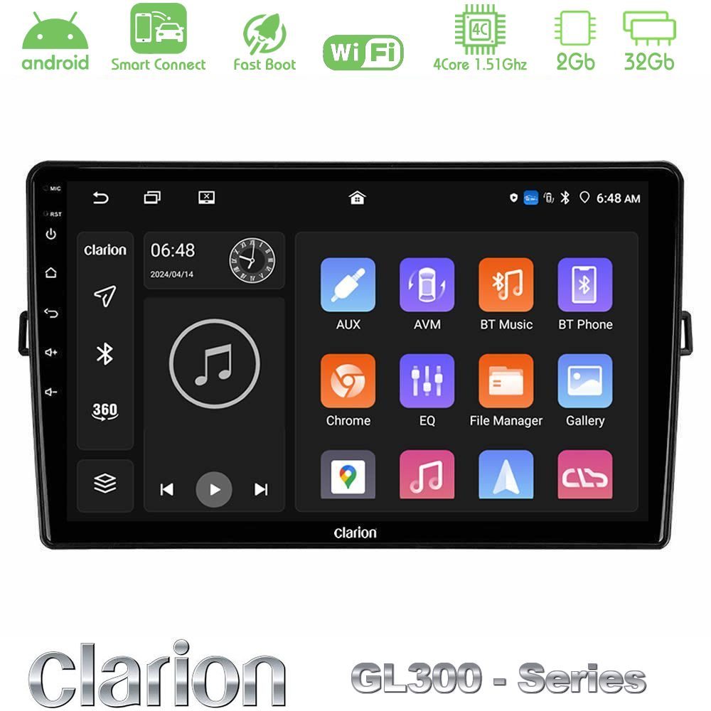 Clarion GL300 Series 4Core Android ClarionOS 2+32GB Toyota Auris Navigation Multimedia Tablet 10" Με Carplay & Android Auto