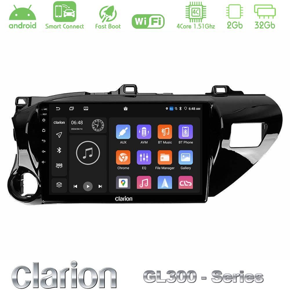 Clarion GL300 Series 4Core Android ClarionOS 2+32GB Toyota Hilux 2017-2021 Navigation Multimedia Tablet 10" Με Carplay & Android Auto