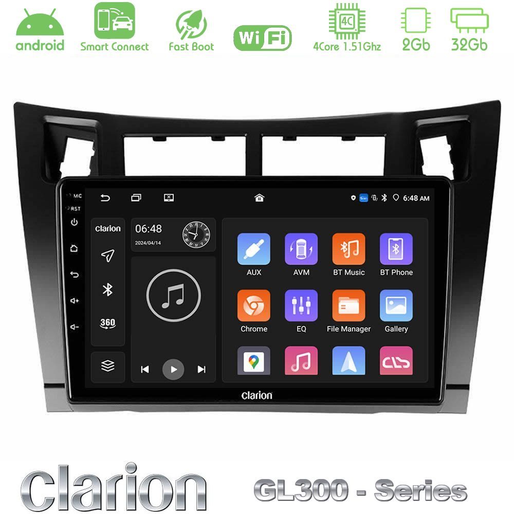 Clarion GL300 Series 4Core Android ClarionOS 2+32GB Toyota Yaris Navigation Multimedia Tablet 9" (Μαύρο Χρώμα) Με Carplay & Android Auto