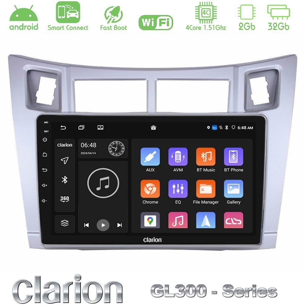 Clarion GL300 Series 4Core Android ClarionOS 2+32GB Toyota Yaris Navigation Multimedia Tablet 9" (Ασημί Χρώμα) Με Carplay & Android Auto