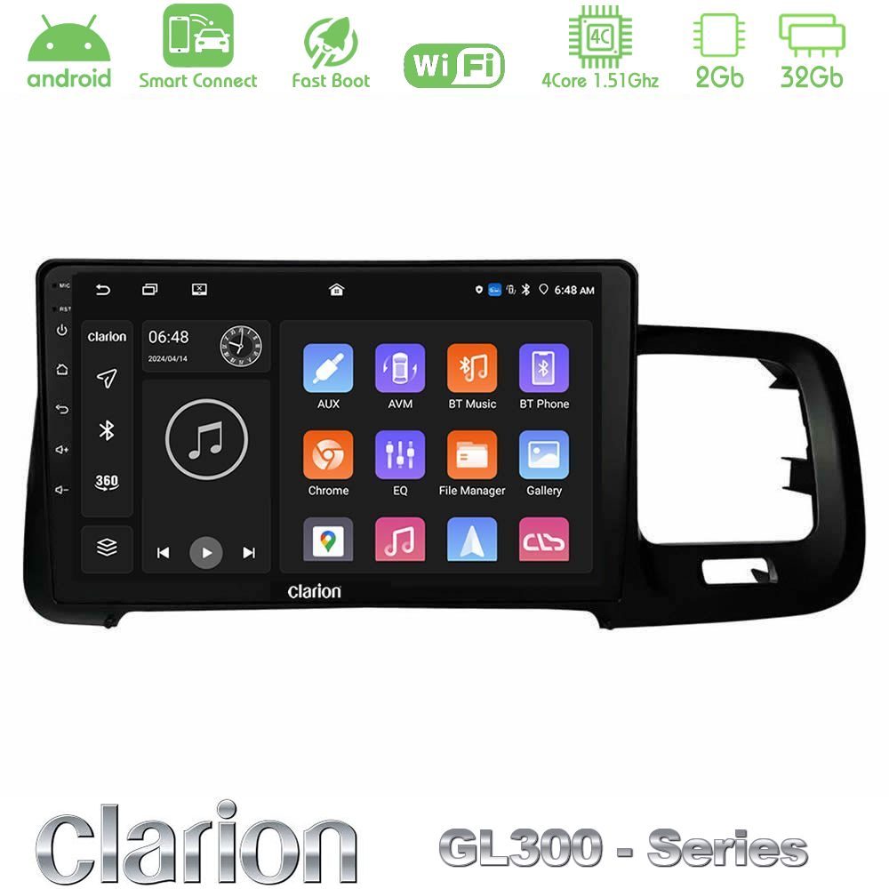 Clarion GL300 Series 4Core Android ClarionOS 2+32GB Volvo S60 2010-2018 Navigation Multimedia Tablet 9" Με Carplay & Android Auto