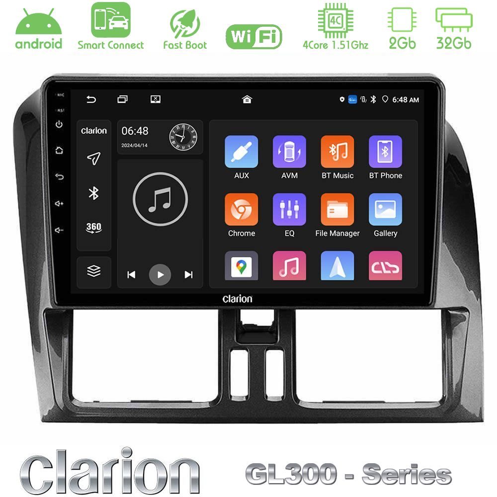 Clarion GL300 Series 4Core Android ClarionOS 2+32GB Volvo XC60 2009-2012 Navigation Multimedia Tablet 9" Με Carplay & Android Auto