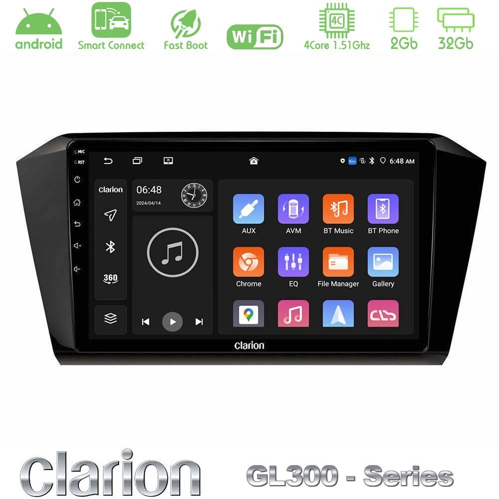 Clarion GL300 Series 4Core Android ClarionOS 2+32GB VW Passat Navigation Multimedia Tablet 10" Με Carplay & Android Auto