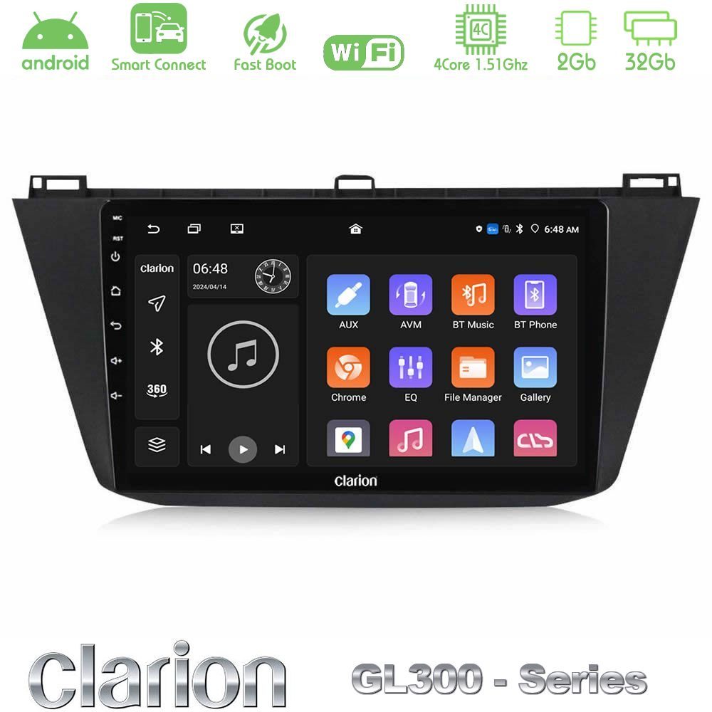 Clarion GL300 Series Vw Tiguan 2016-2022 4Core Android ClarionOS 2+32GB Navigation Multimedia Tablet 10" Με Carplay & Android Auto
