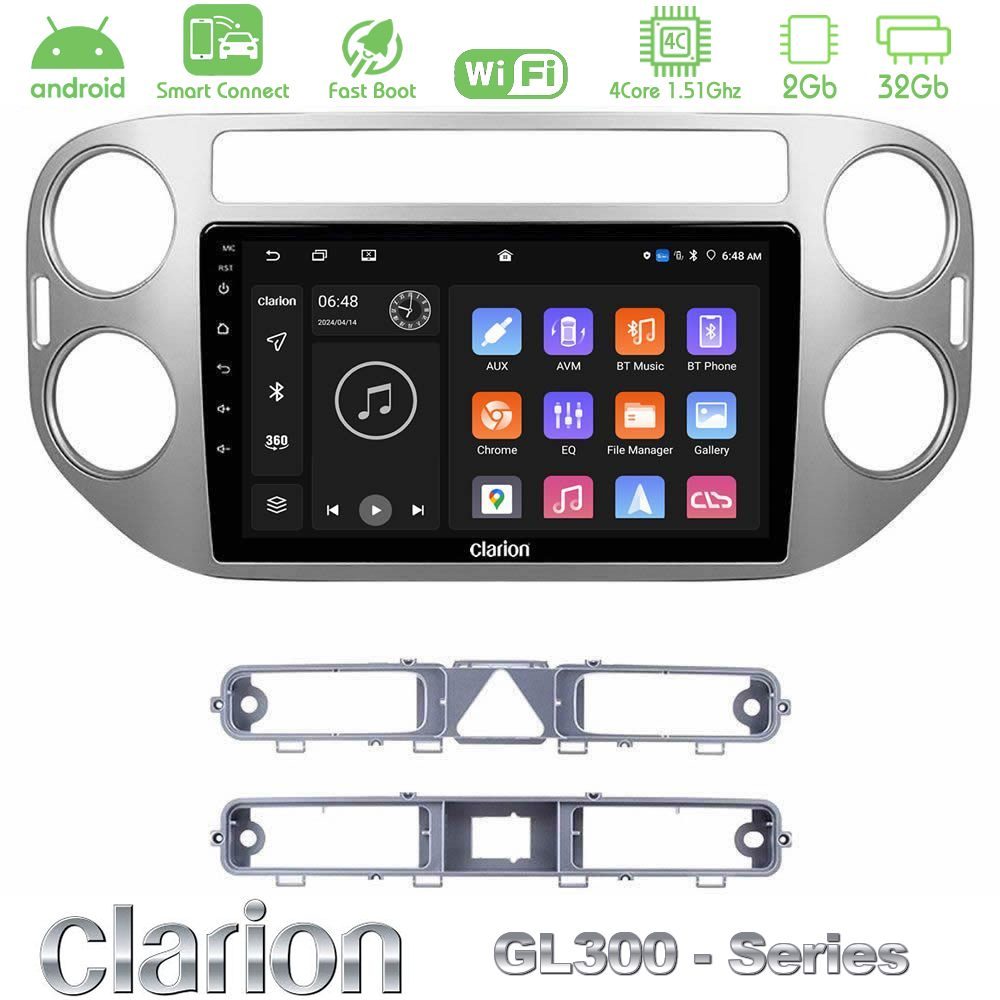 Clarion GL300 Series 4Core Android ClarionOS 2+32GB VW Tiguan Navigation Multimedia Tablet 9" Με Carplay & Android Auto