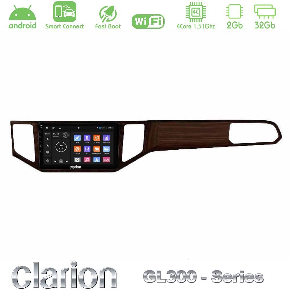 Clarion GL300 Series 4Core Android ClarionOS 2+32GB VW Sportsvan 2014-2020 Navigation Multimedia Tablet 9" (Ξύλινη απόχρωση) Με Carplay & Android Auto