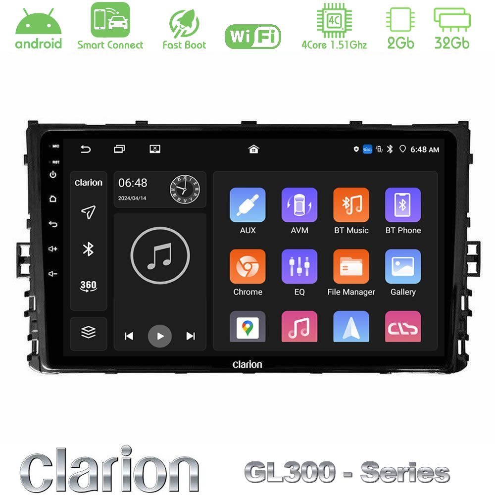 Clarion GL300 Series 4Core Android ClarionOS 2+32GB VW MQB 2017-> Navigation Multimedia Tablet 9" Με Carplay & Android Auto